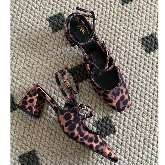 ZARA Leopard Print Mary Jane Block Heels NWT – Animal Print Buckled Strap Shoes - Picture 12 of 16